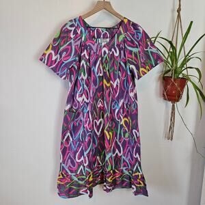 Anthony‎ Richards Heart Print MuuMuu LP Purple Nightgown House Dress